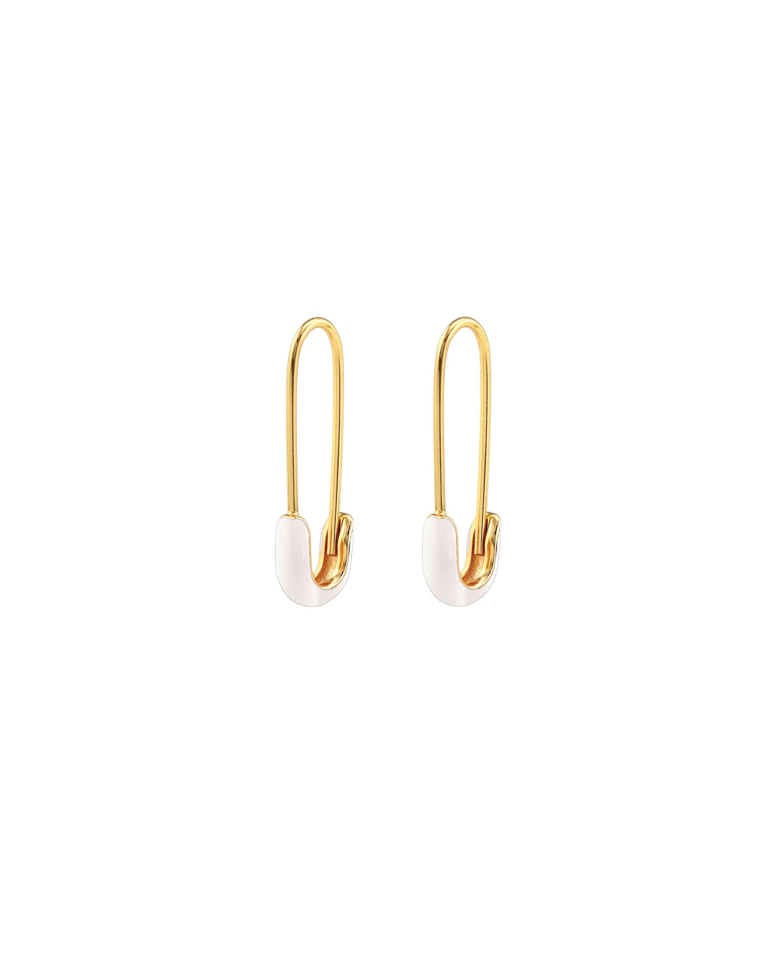 Saftey Pin Enamel Hoops 18k Gold Vermeil, White Enamel