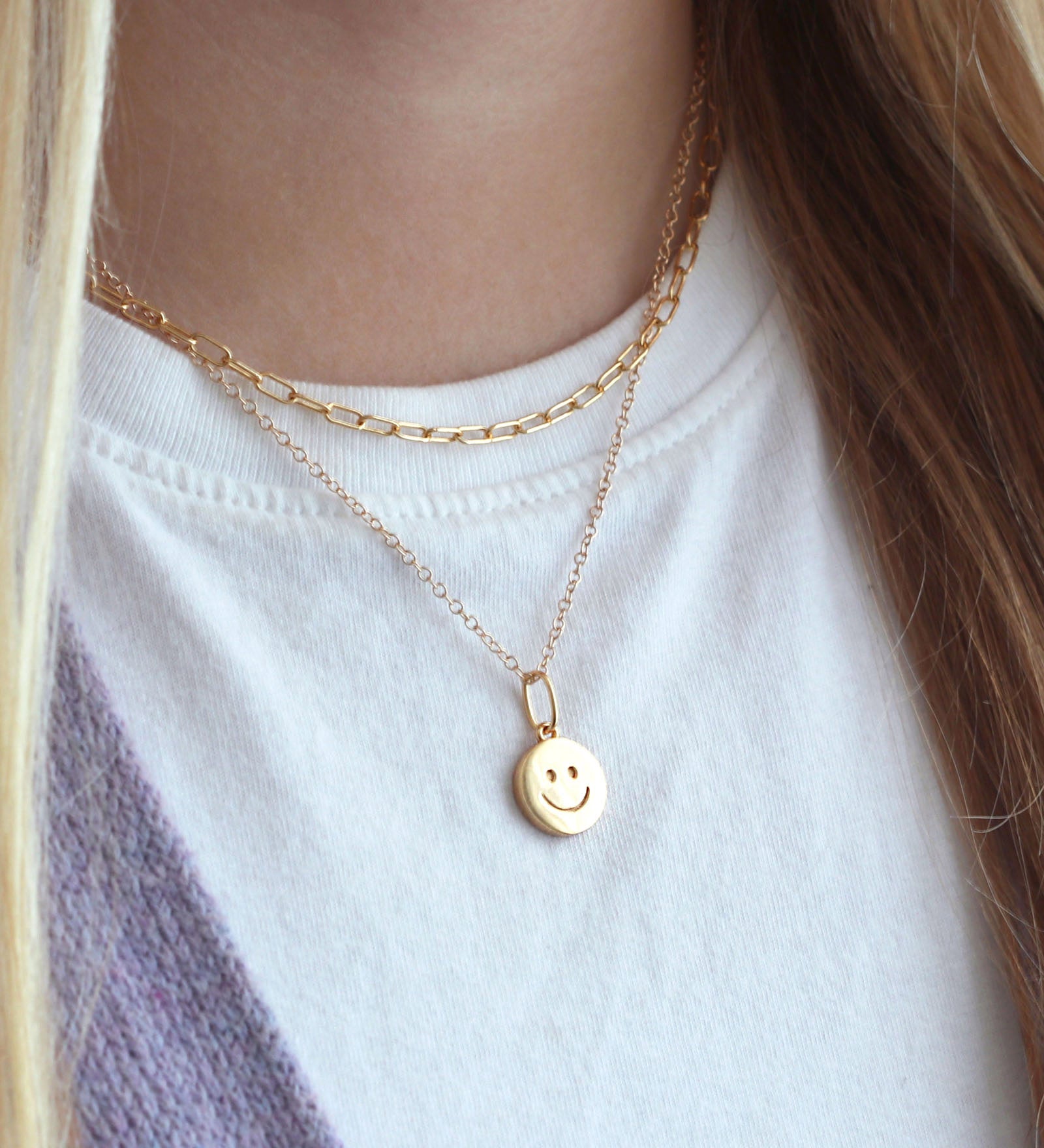 Smiley Face Necklace 18k Gold Vermeil