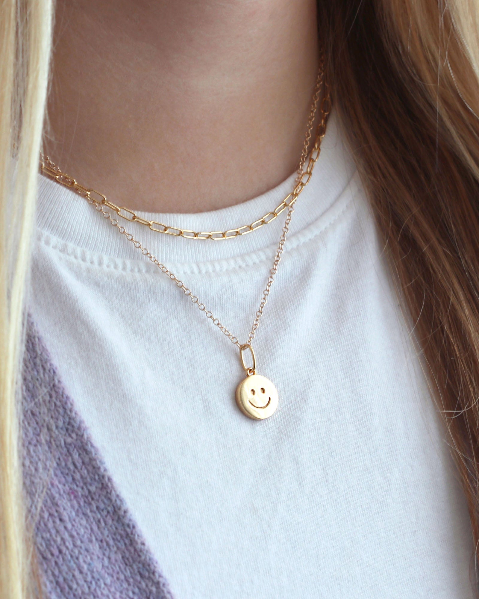 Smiley Face Necklace 18k Gold Vermeil