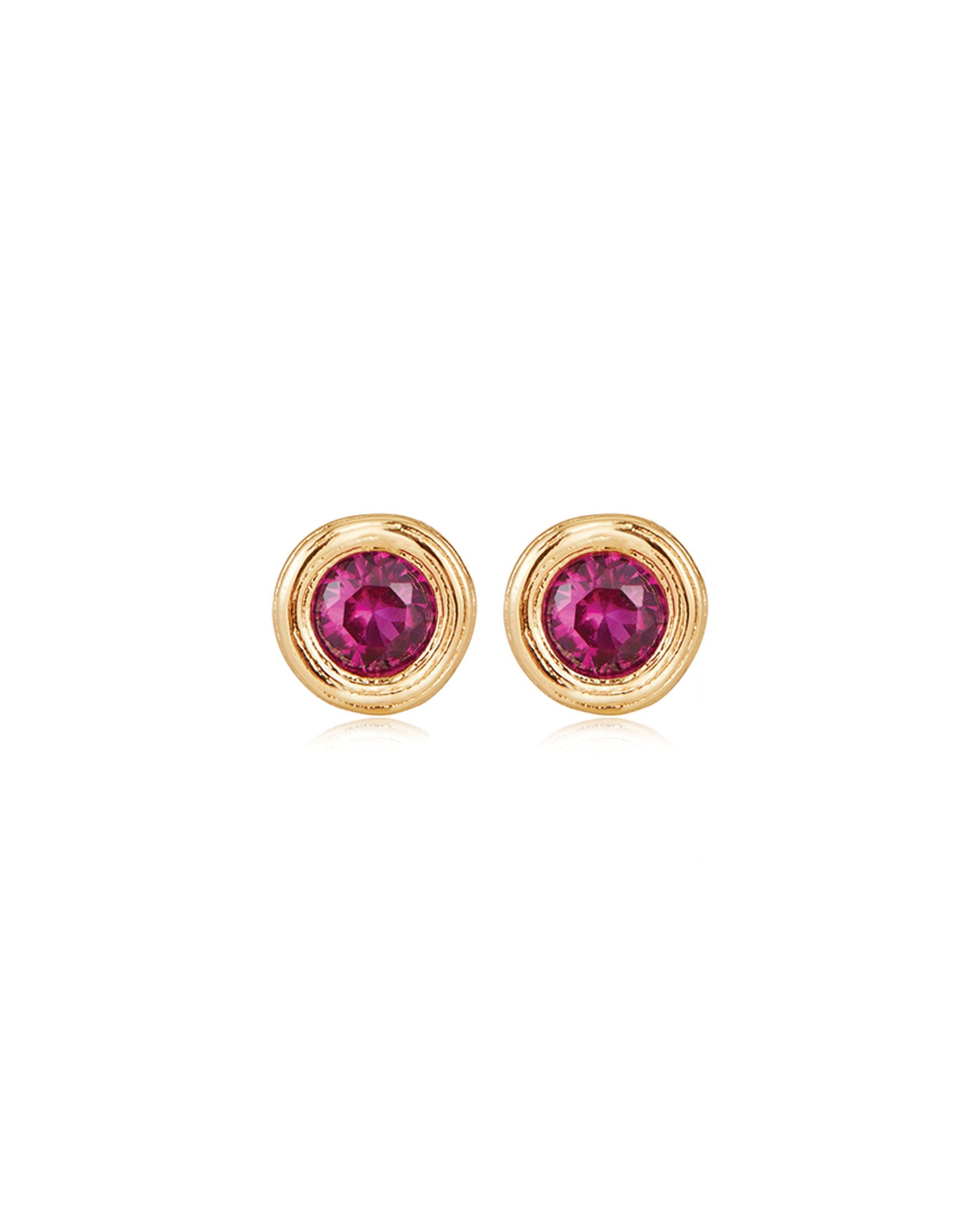 Luv AJ-Round Bezel Studs-Earrings-14k Gold Plated, Cubic Zirconia-Blue Ruby Jewellery-Vancouver Canada