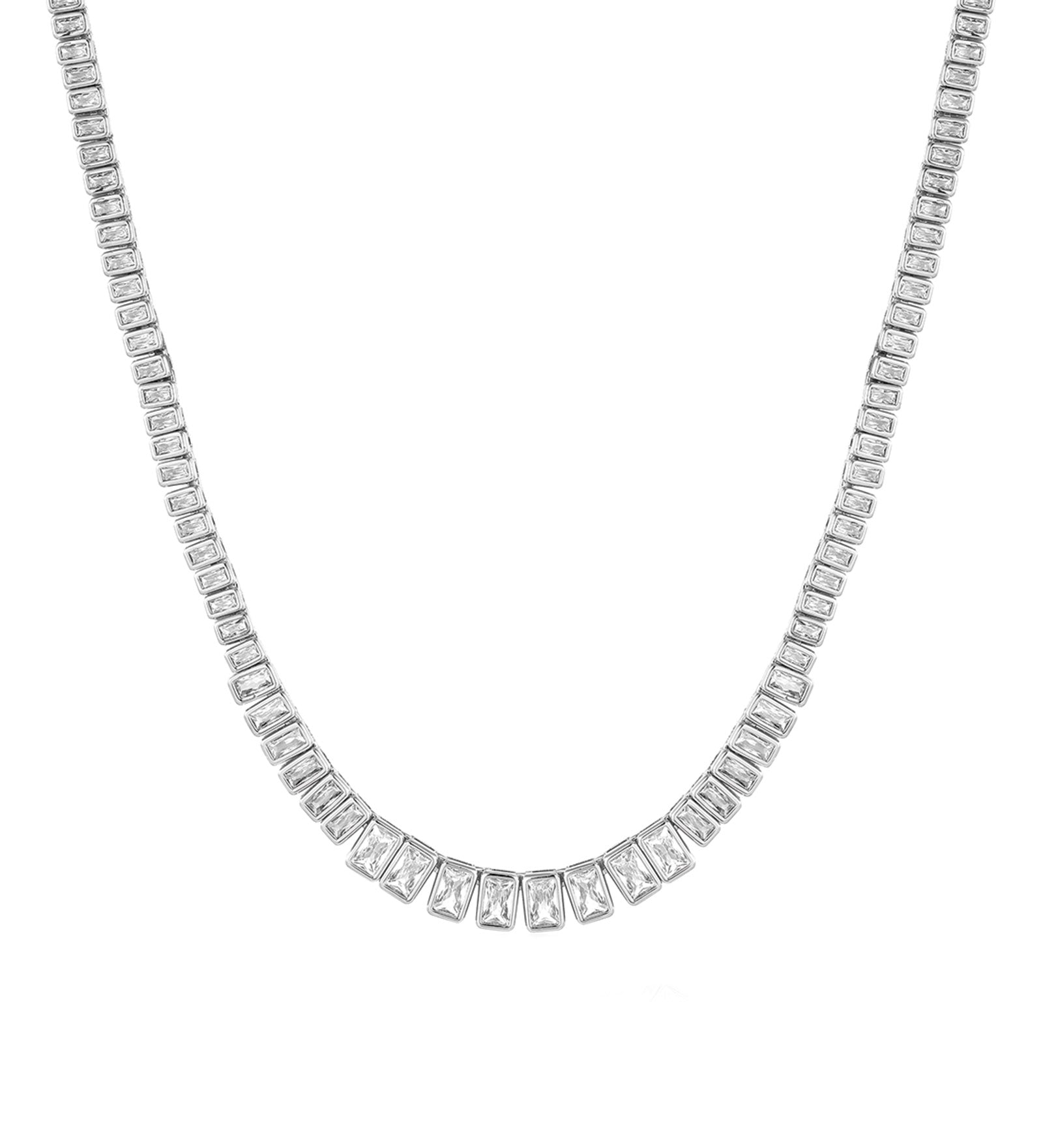 The Emerald Bezel Tennis Necklace Sterling Silver Plated, Cubic Zirconia