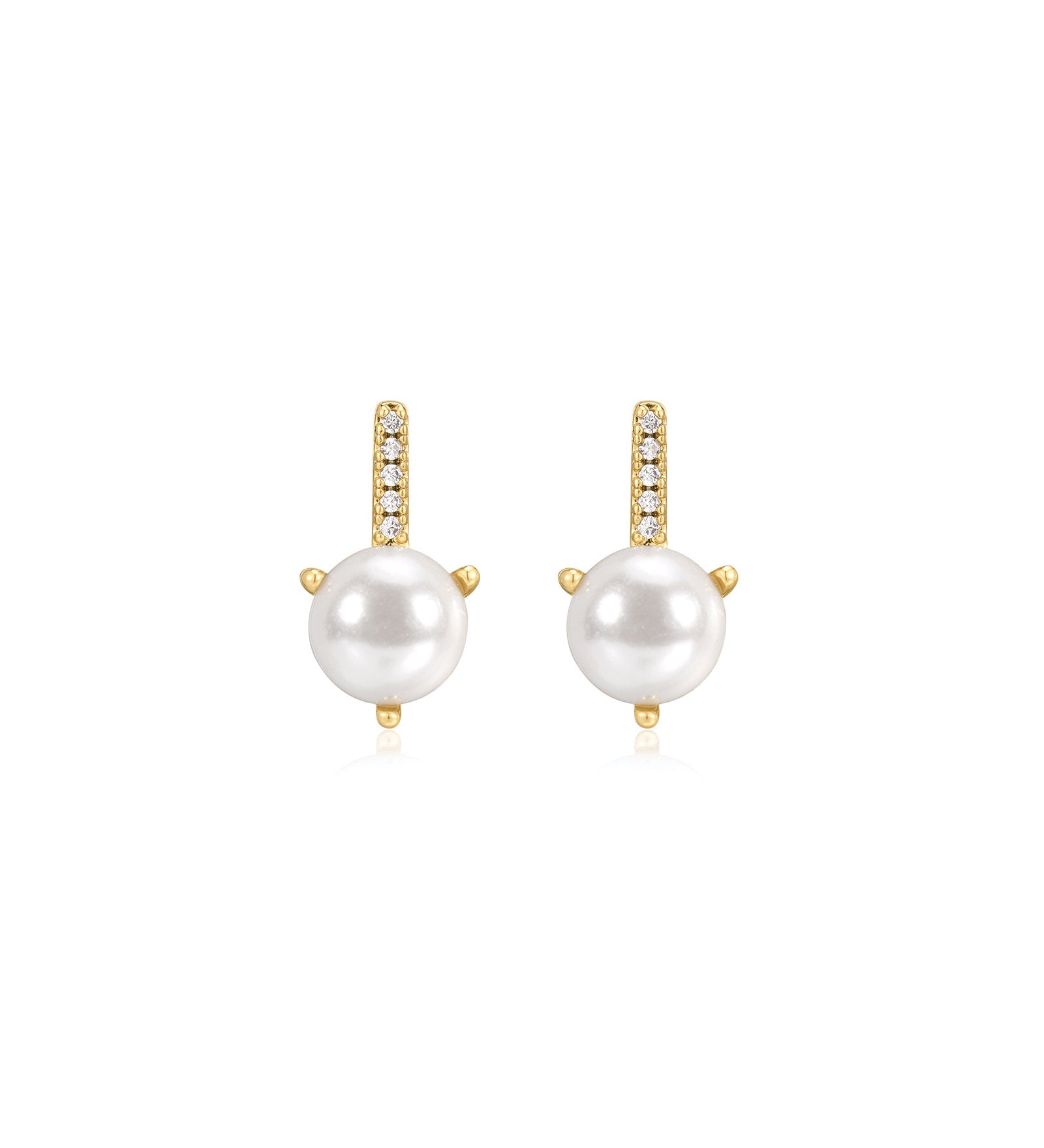 Pavé Post Pearl Studs 14k Gold Plated, White Pearl