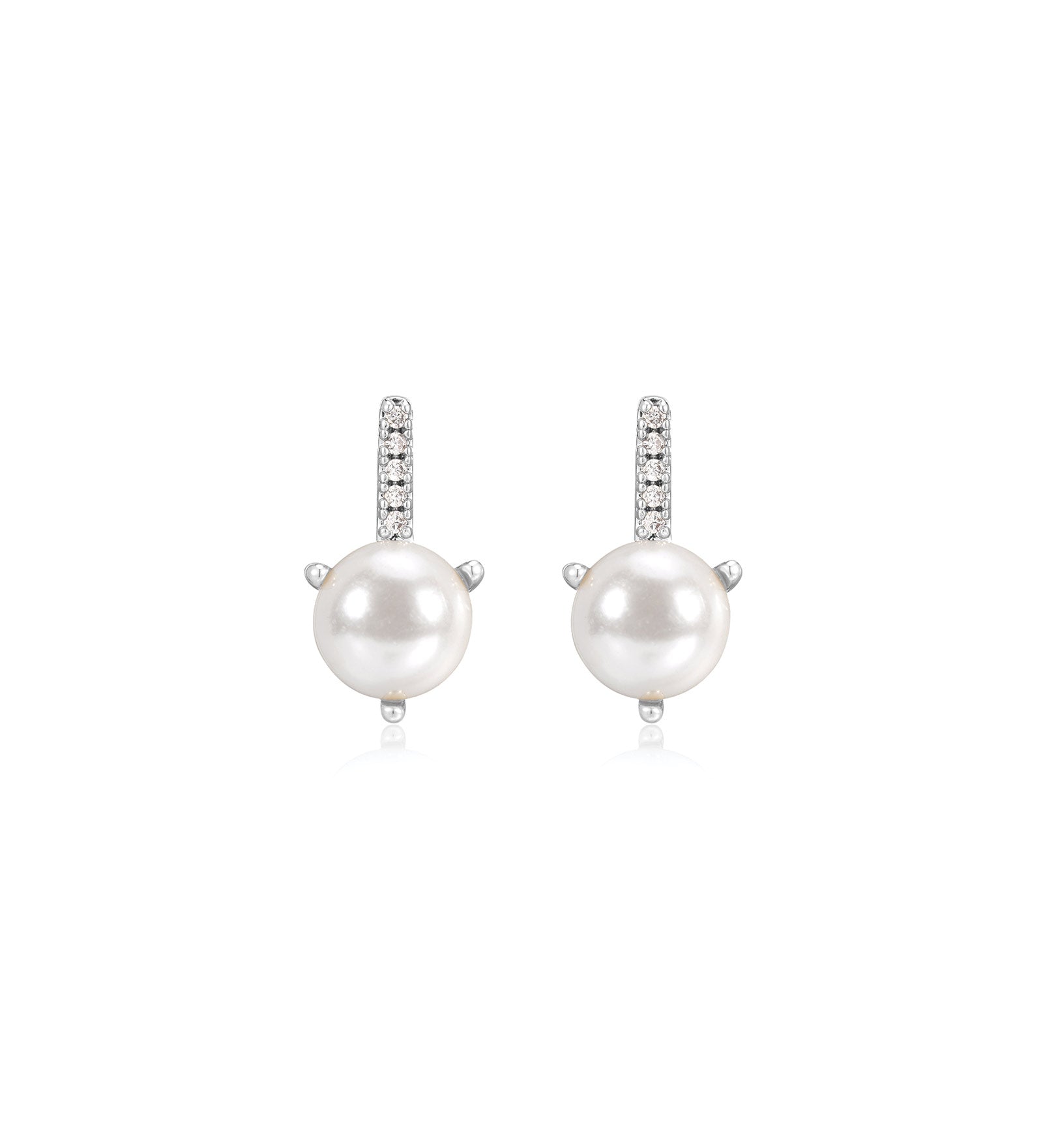 Pavé Post Pearl Studs Silver Plated, White Pearl