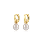 White Pearl Amalfi Huggies 14k Gold Plated, White Pearl