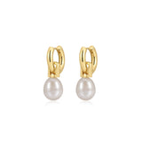 White Pearl Amalfi Huggies 14k Gold Plated, White Pearl