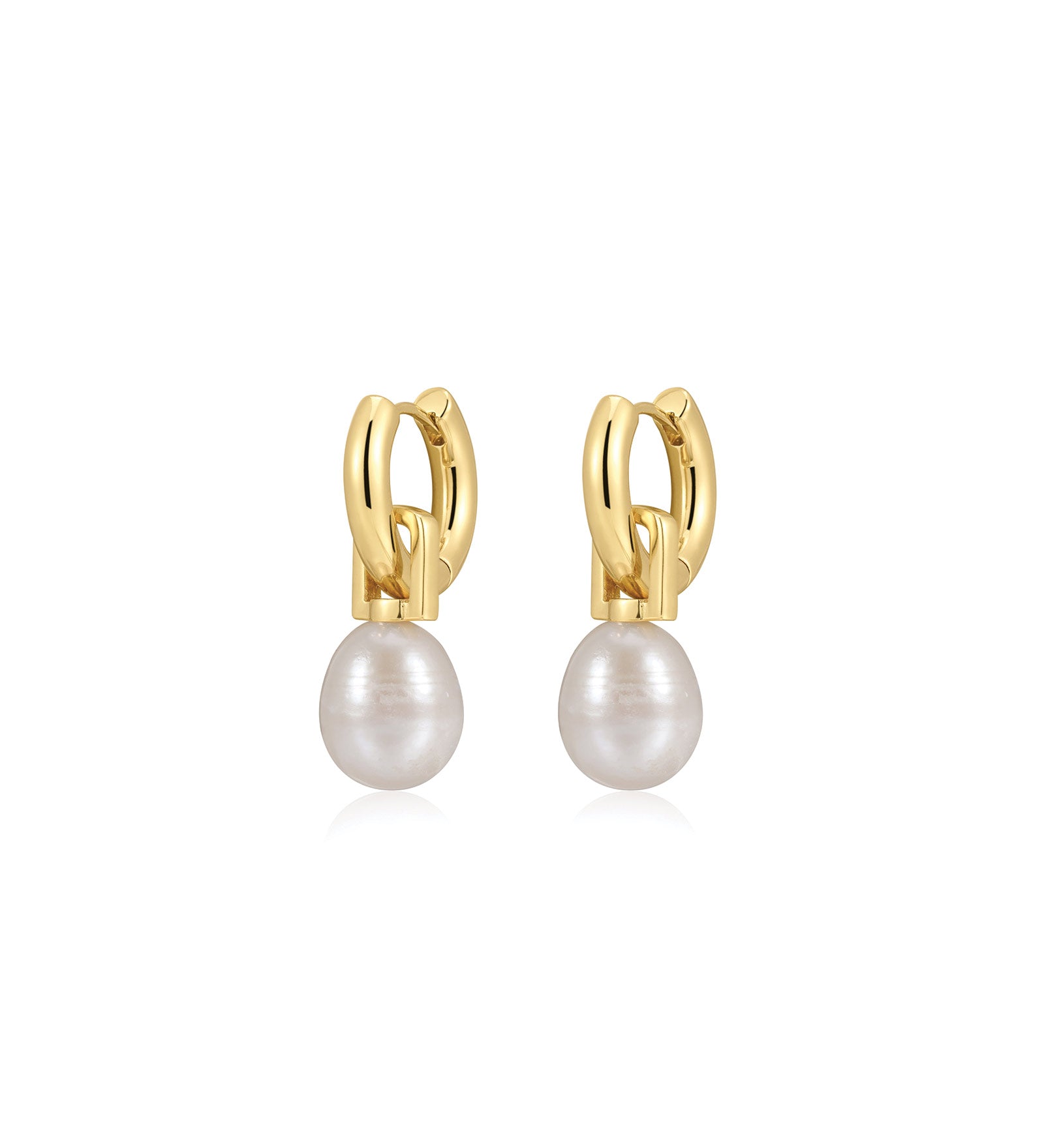 White Pearl Amalfi Huggies 14k Gold Plated, White Pearl