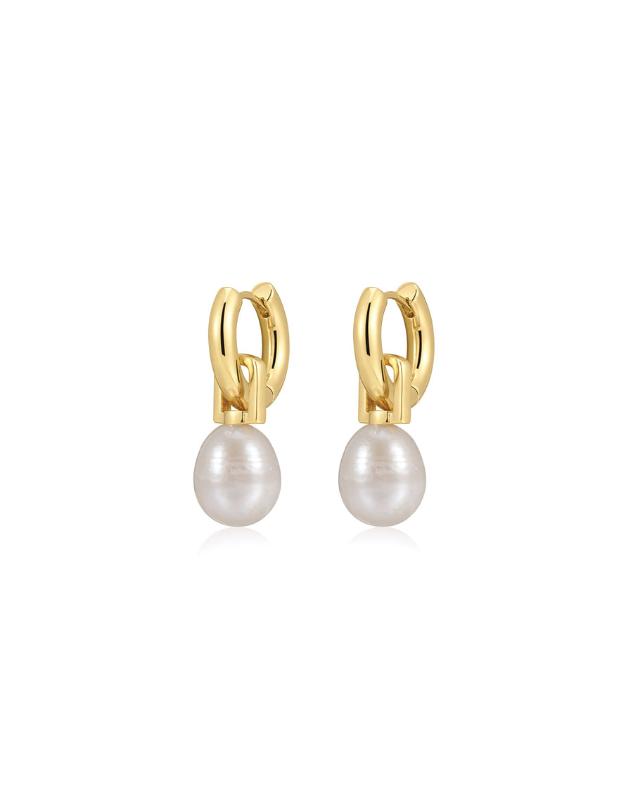 White Pearl Amalfi Huggies 14k Gold Plated, White Pearl