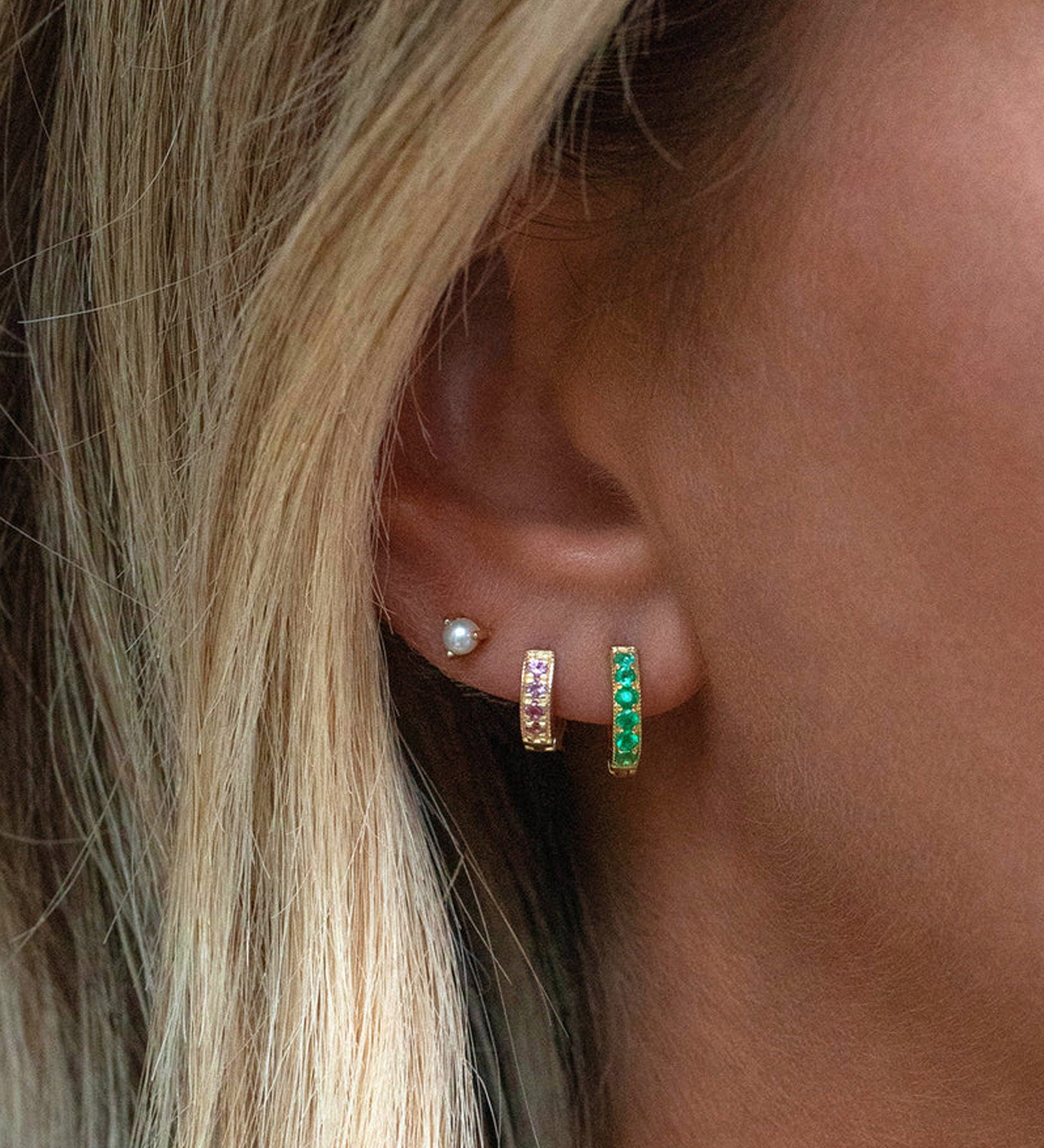 Pavé Huggies | 10mm 14k Gold Vermeil, Emerald