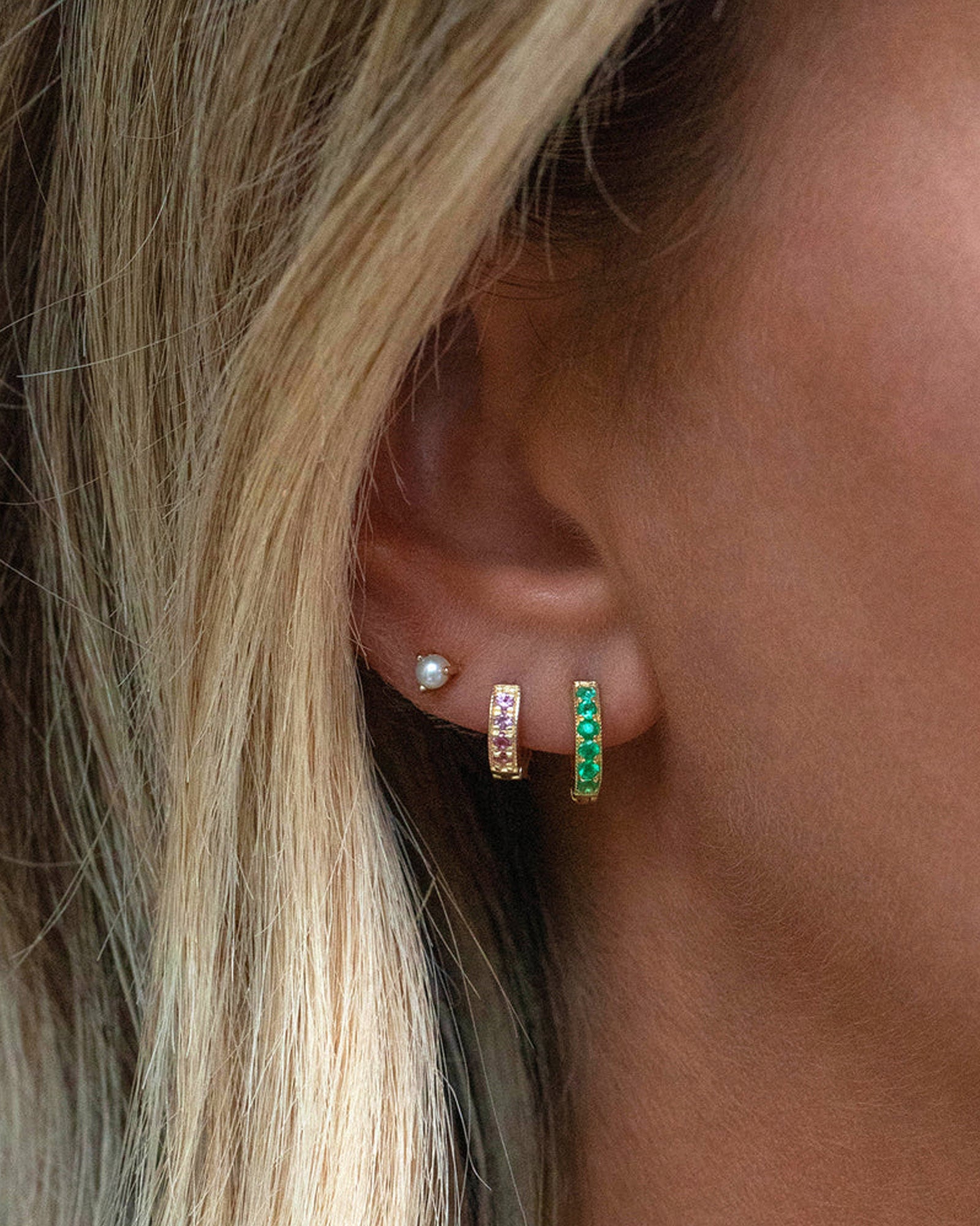 Pavé Huggies | 10mm 14k Gold Vermeil, Emerald