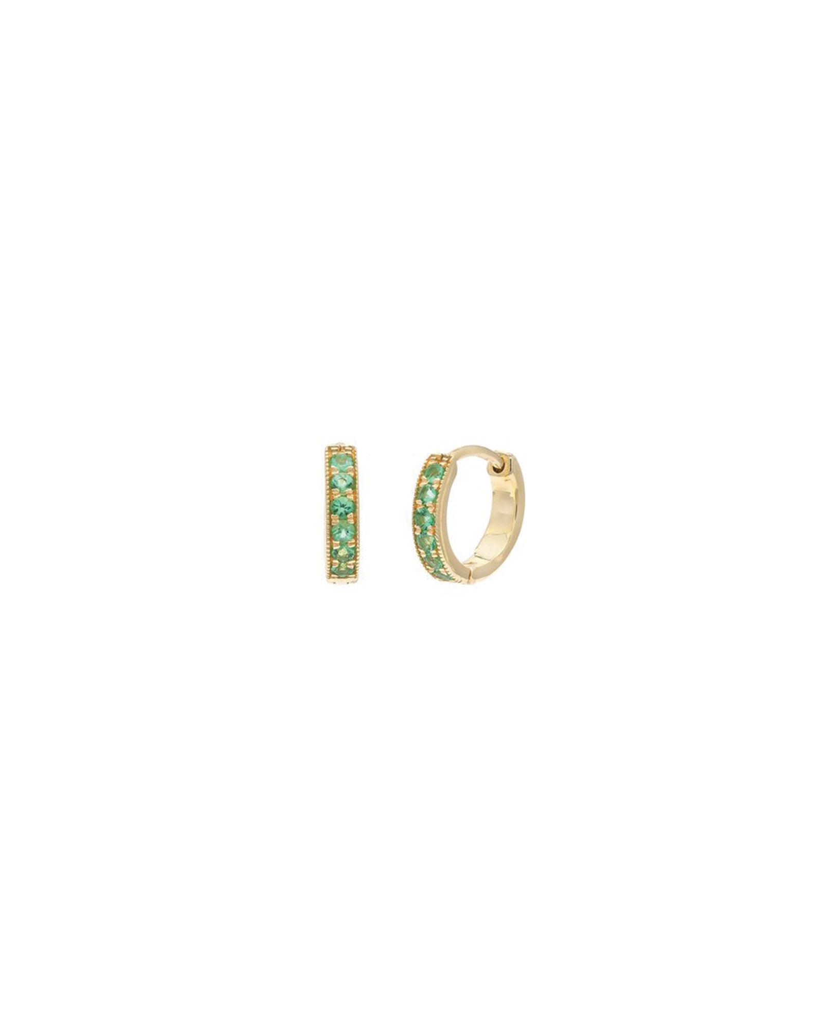 Pavé Huggies | 10mm 14k Gold Vermeil, Emerald