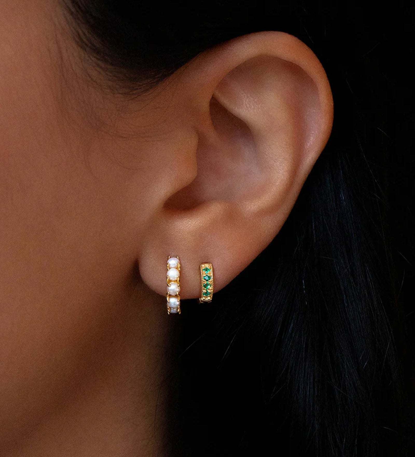 Pavé Huggies | 8mm 14k Gold Vermeil, Emerald