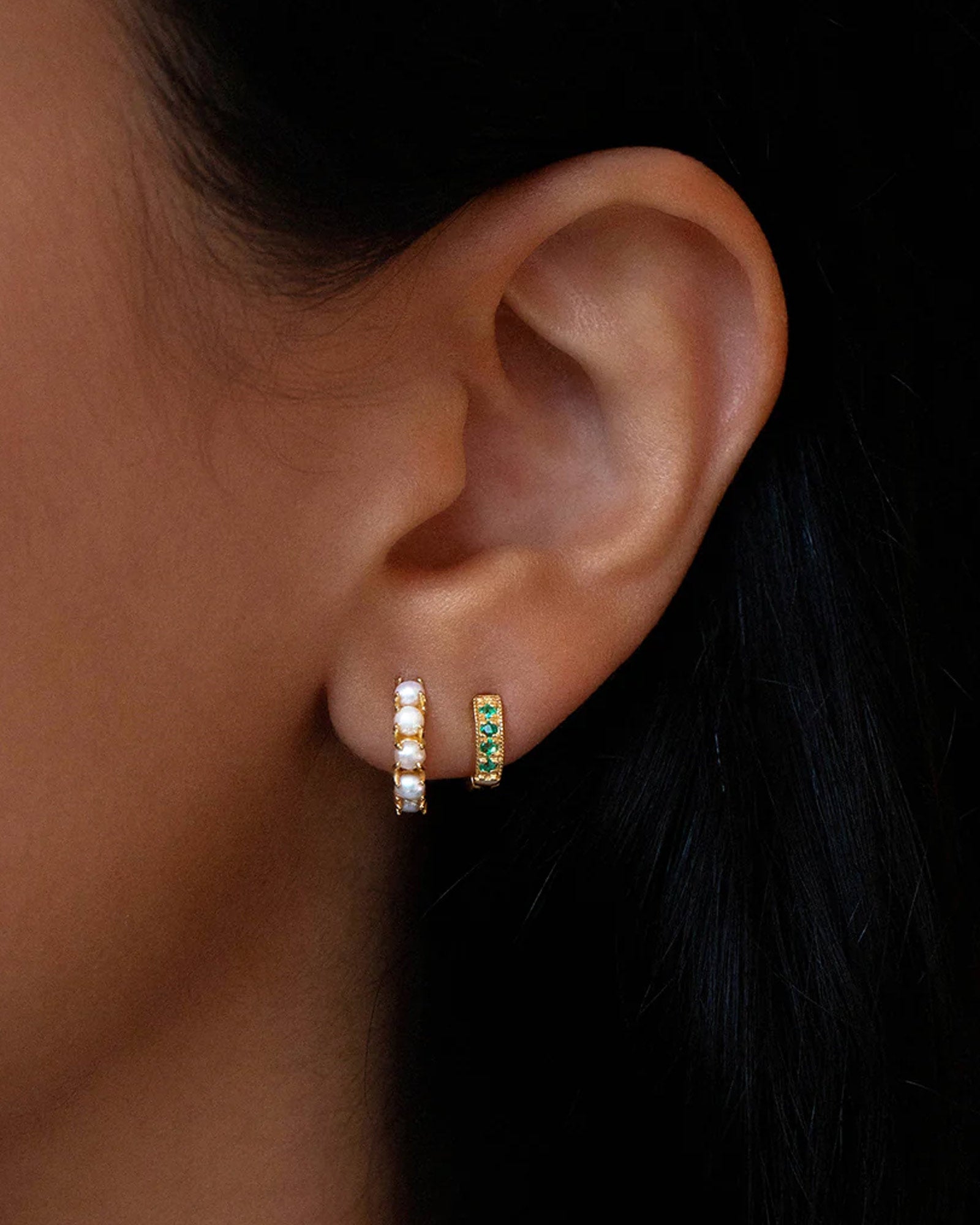 Pavé Huggies | 8mm 14k Gold Vermeil, Emerald