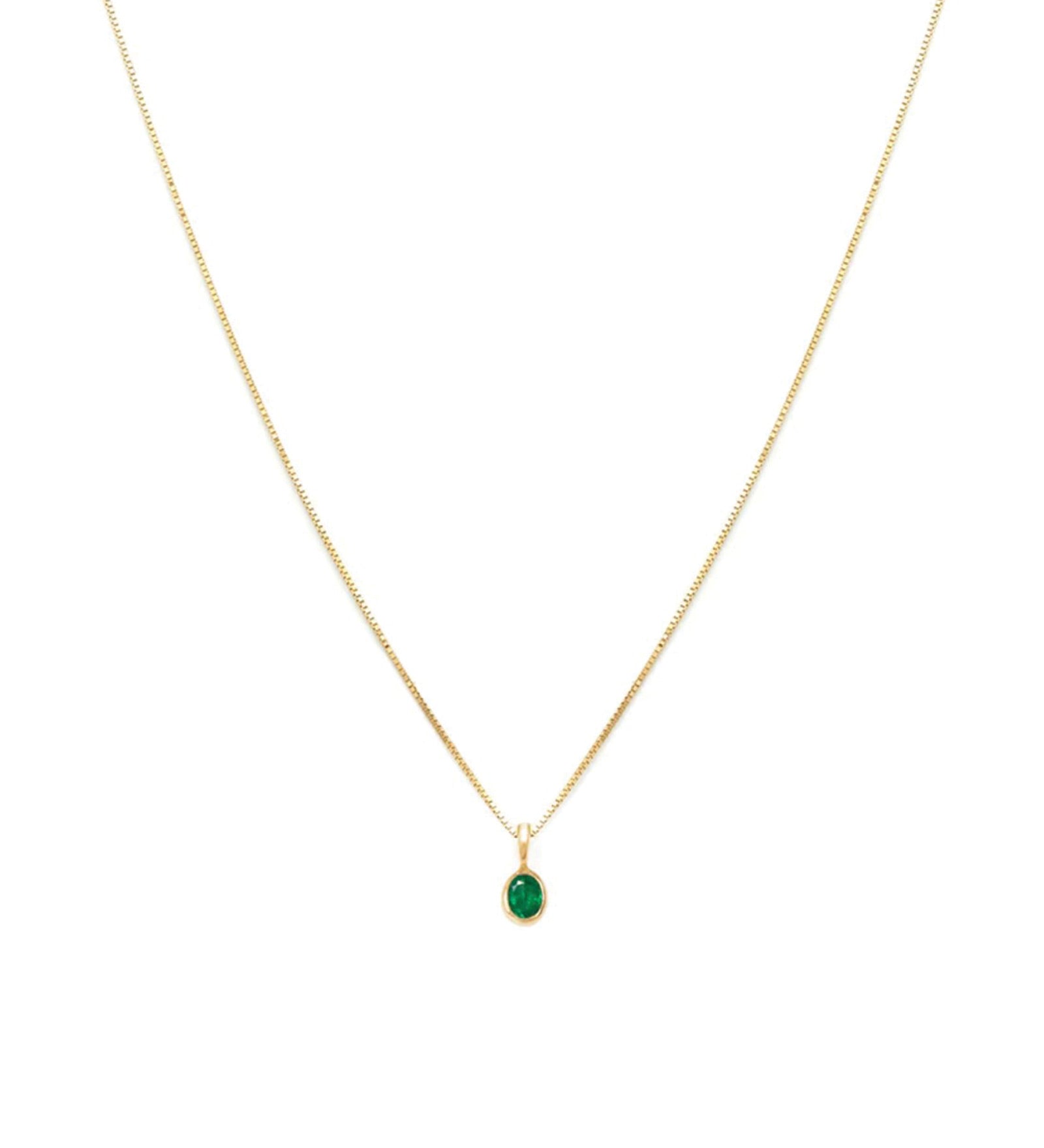 Petite Oval Necklace 14k Yellow Gold, Emerald