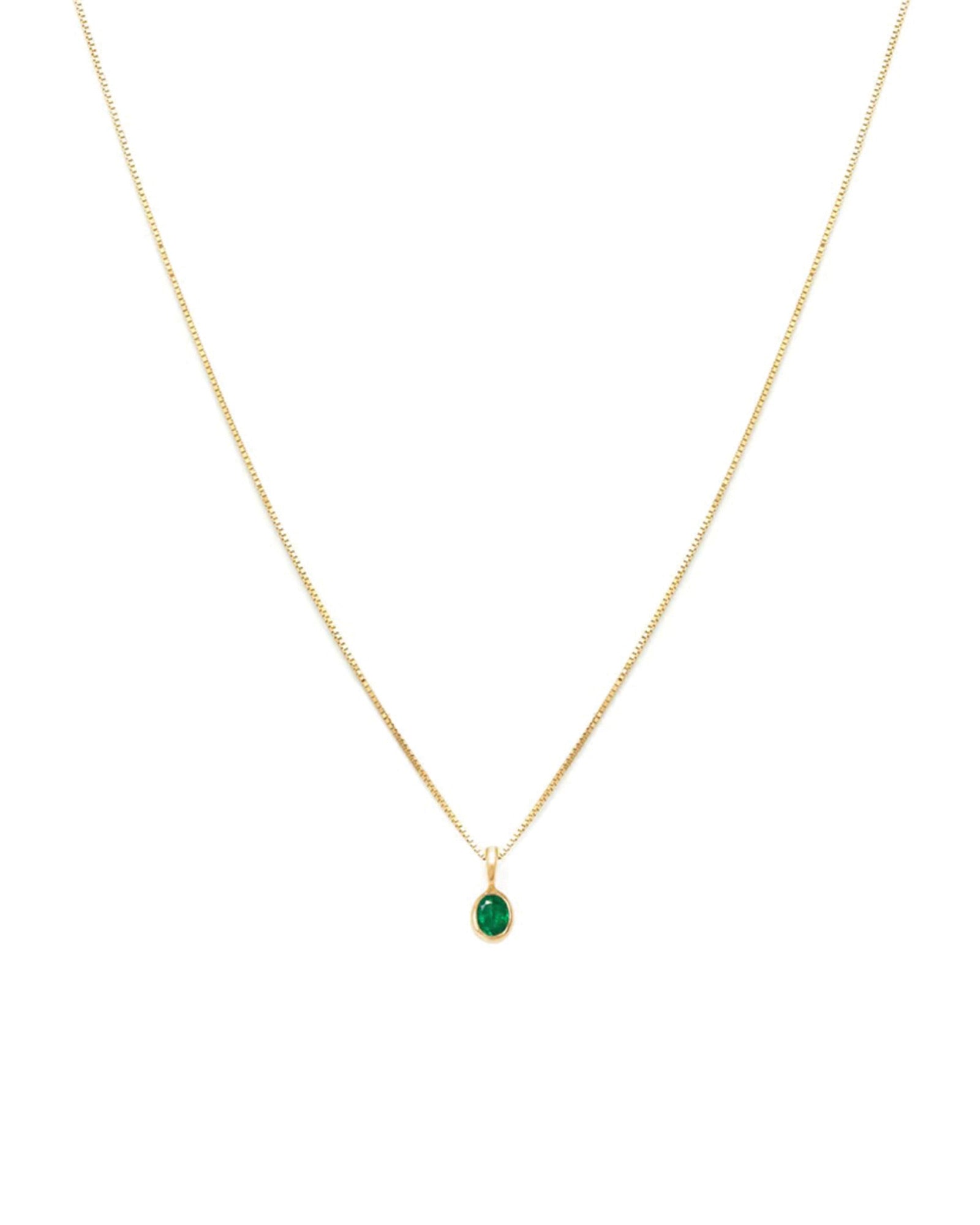 Petite Oval Necklace 14k Yellow Gold, Emerald