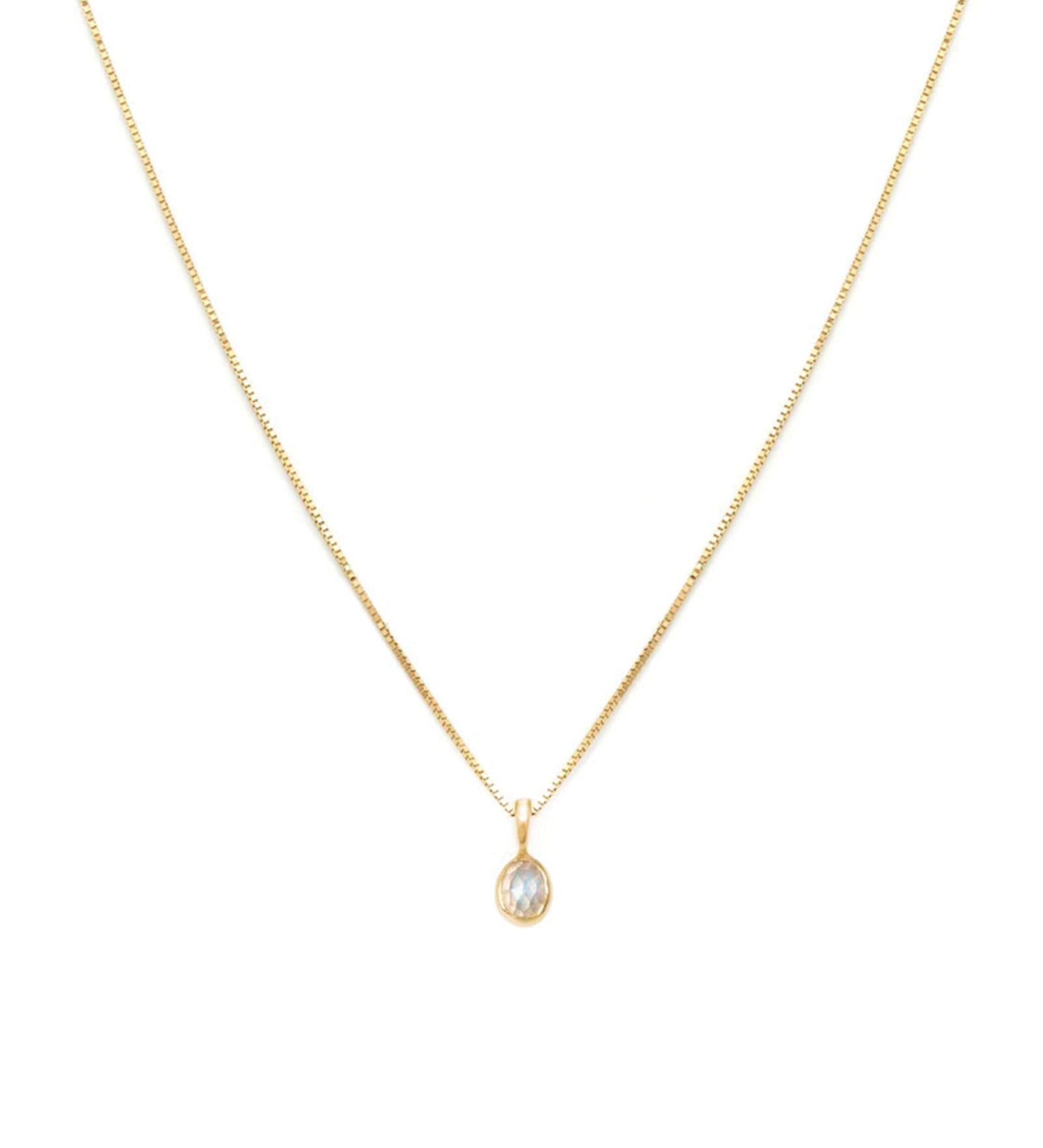 Petite Oval Necklace 14k Yellow Gold, Moonstone