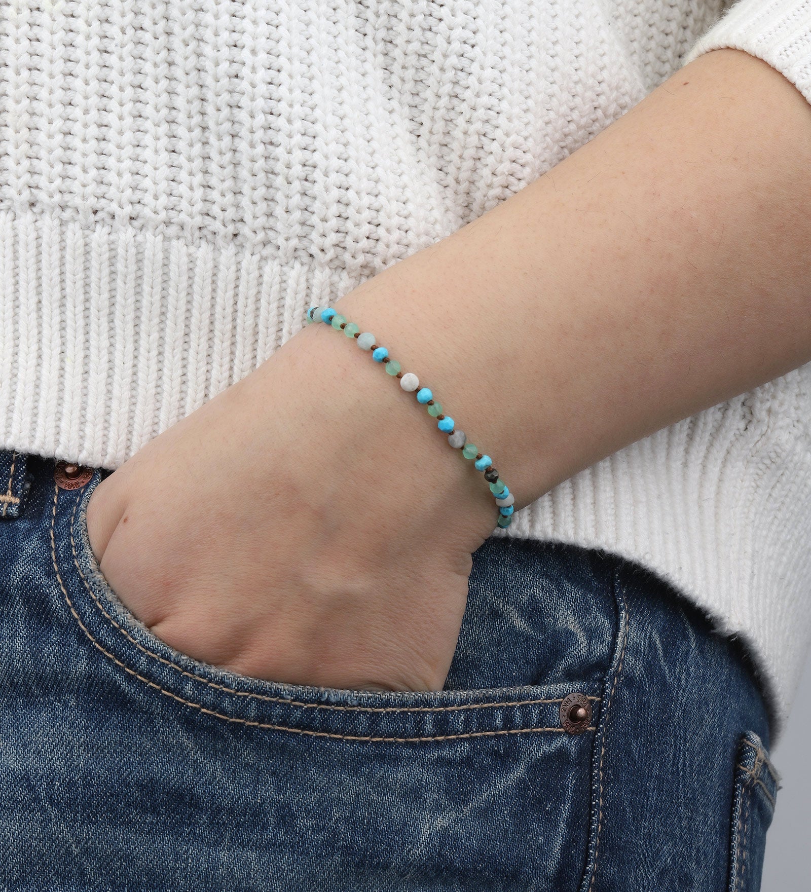 Mixed Stone Knot Tassel Bracelet Turquoise, Chrysocolla