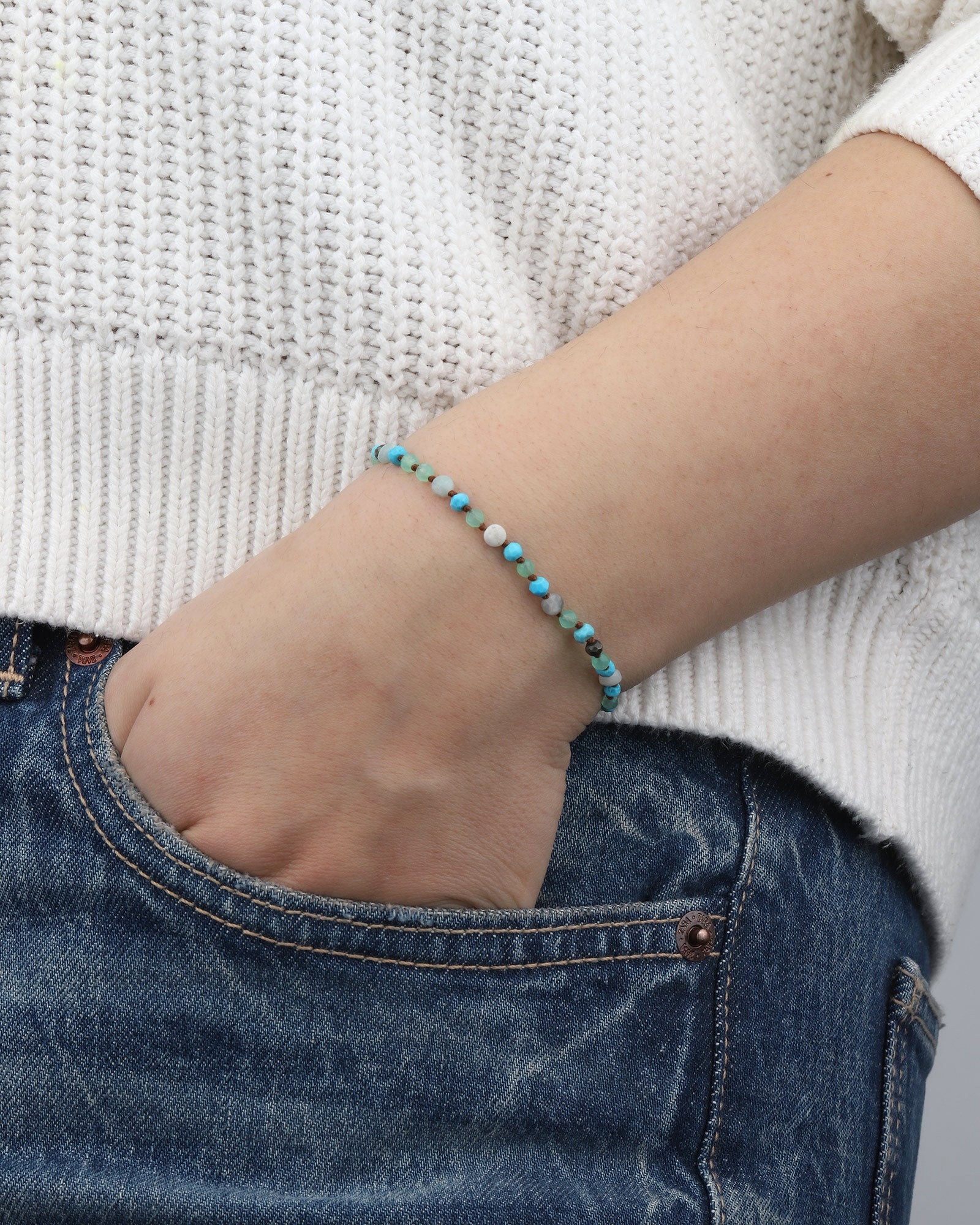 Mixed Stone Knot Tassel Bracelet Turquoise, Chrysocolla