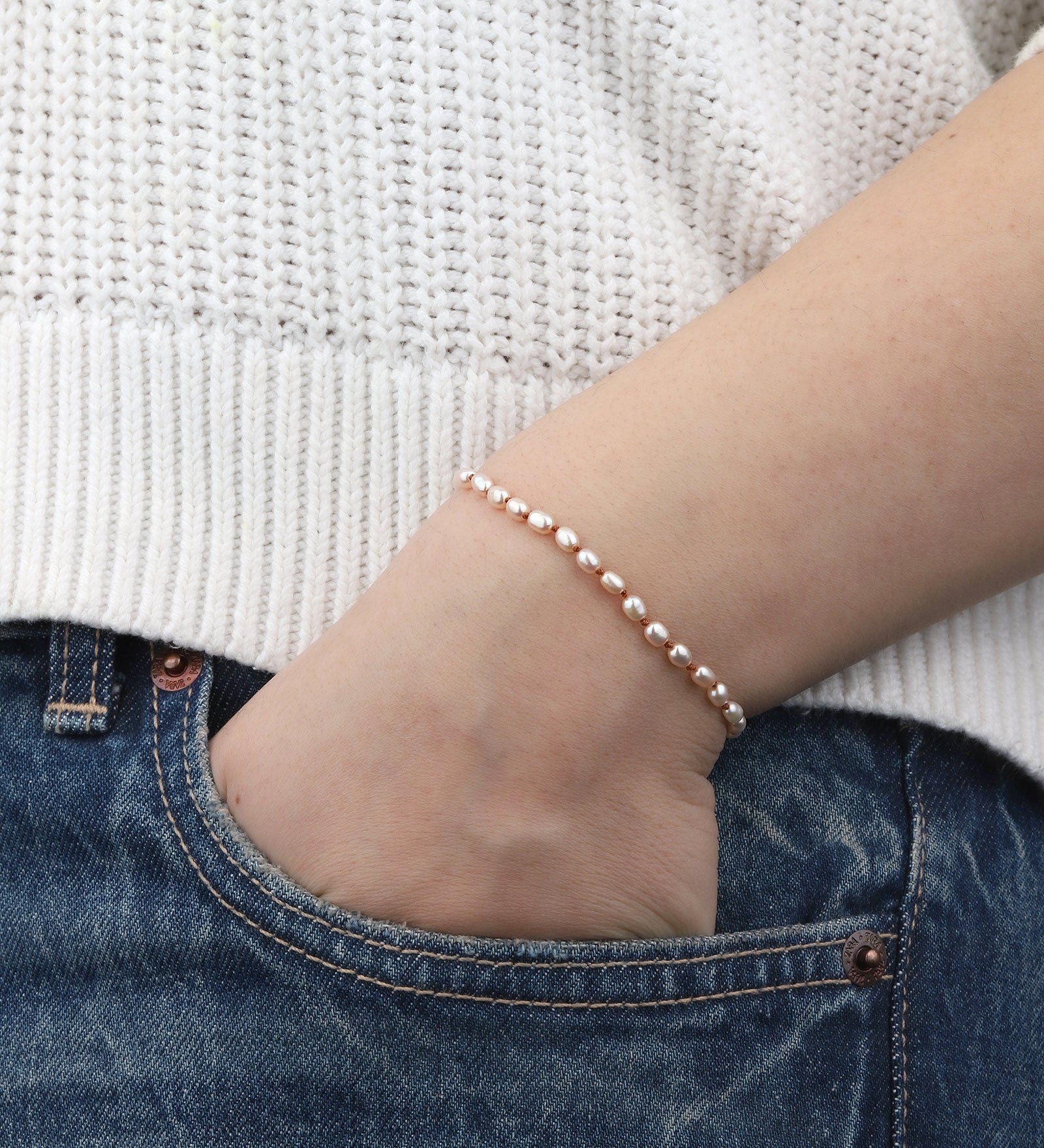 Oval Pearl Knot Tassel Bracelet Pink Pearl