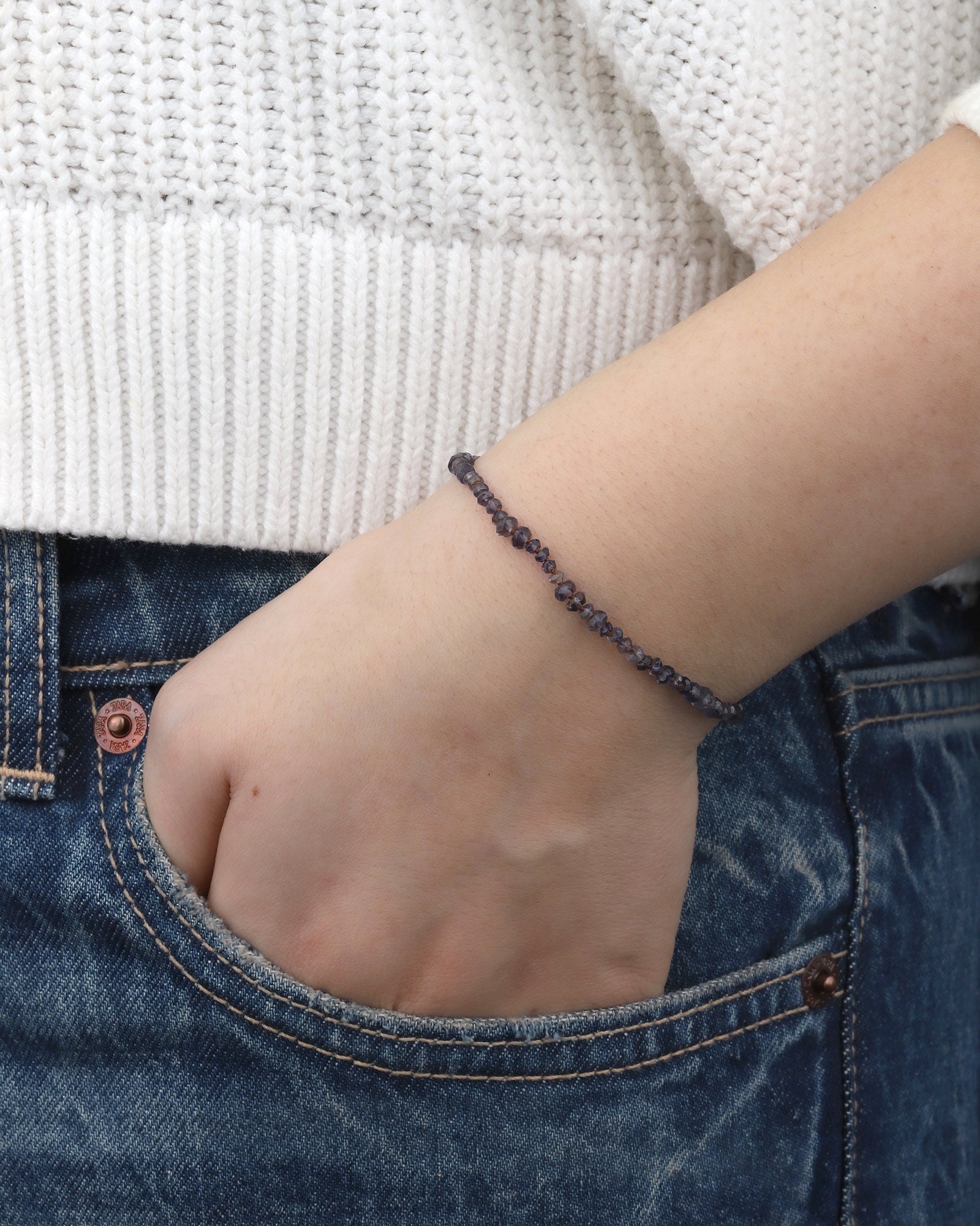 Stone Knot Tassel Bracelet Iolite