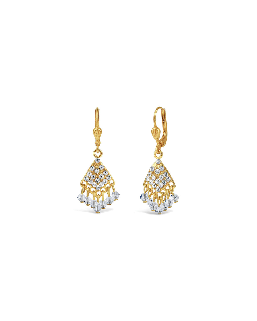 La Vie Parisienne-Fan Crystal Drop Hooks-Earrings-14k Gold Plated, White Crystal-Blue Ruby Jewellery-Vancouver Canada