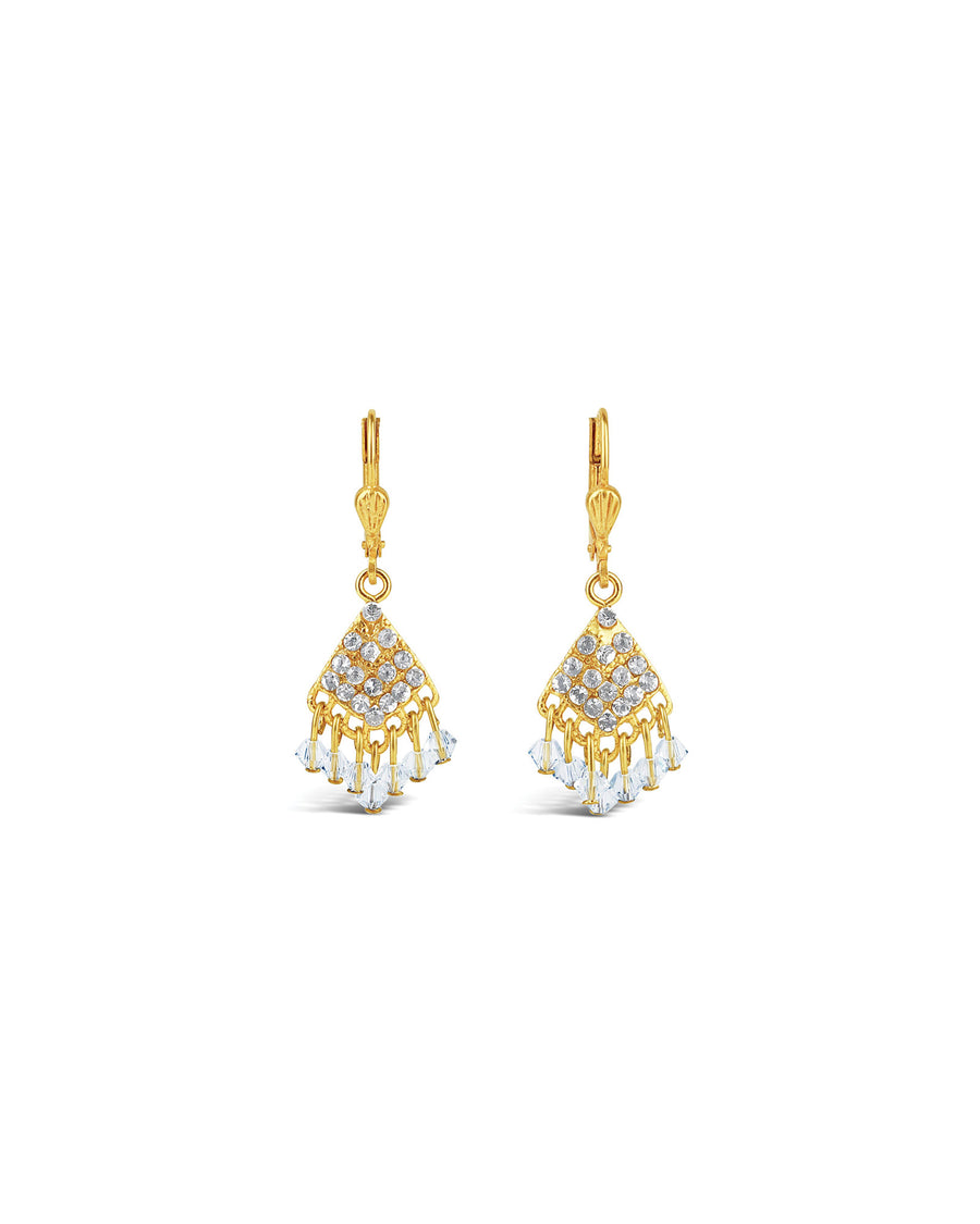 La Vie Parisienne-Fan Crystal Drop Hooks-Earrings-14k Gold Plated, White Crystal-Blue Ruby Jewellery-Vancouver Canada