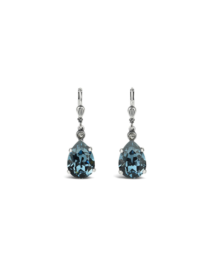 La Vie Parisienne-Teardrop Crystal Hooks-Earrings-Silver Plated, Midnight Crystal-Blue Ruby Jewellery-Vancouver Canada