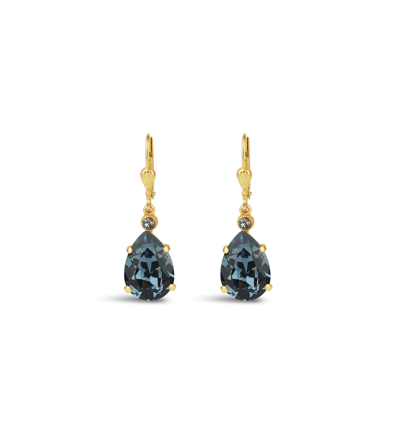 La Vie Parisienne-Teardrop Crystal Hooks-Earrings-14k Gold Plated, Midnight Crystal-Blue Ruby Jewellery-Vancouver Canada