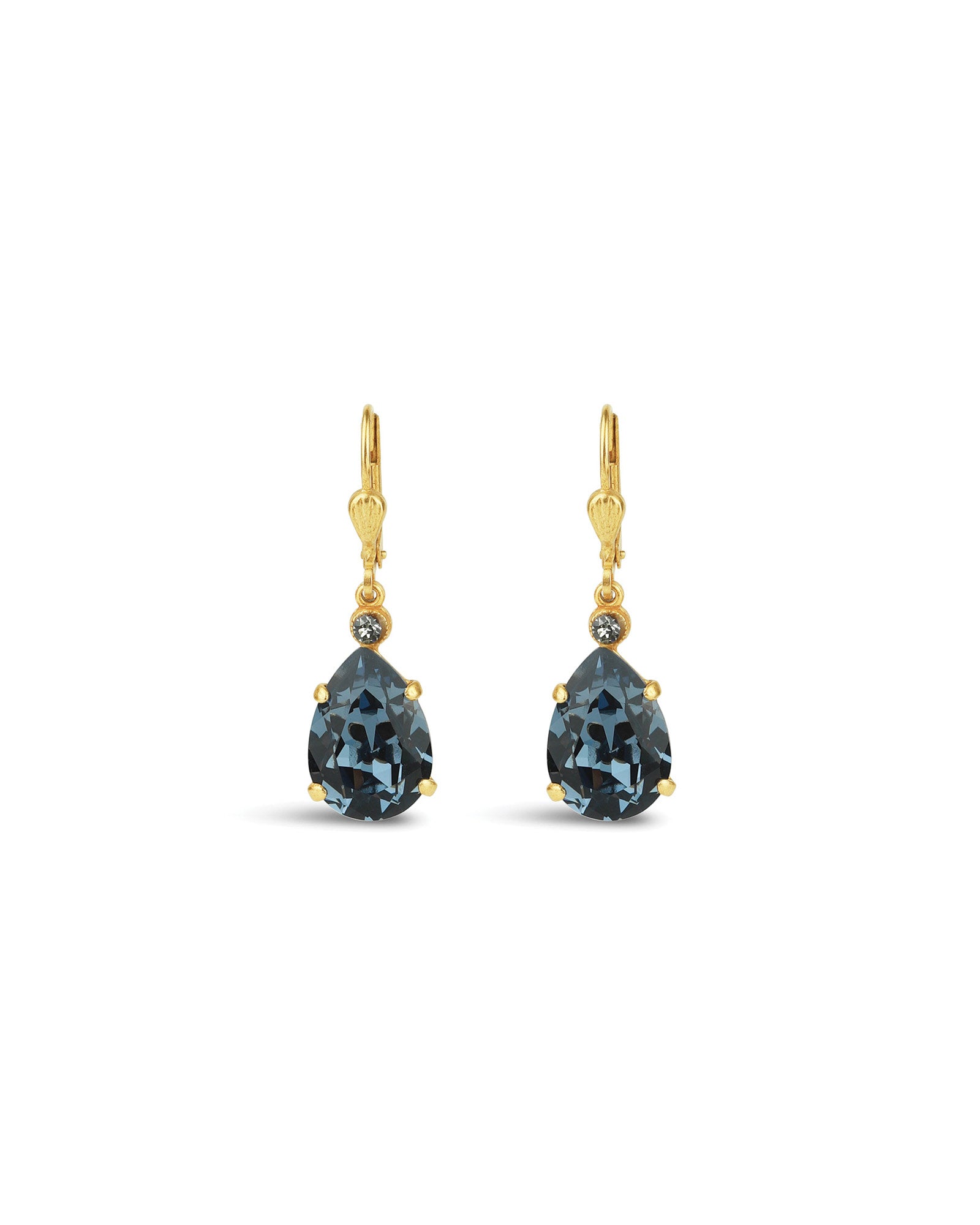 La Vie Parisienne-Teardrop Crystal Hooks-Earrings-14k Gold Plated, Midnight Crystal-Blue Ruby Jewellery-Vancouver Canada