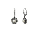 La Vie Parisienne-Round Halo Crystal Hooks | 12mm-Earrings-Silver Plated, White Pearl, Black Diamond Crystal-Blue Ruby Jewellery-Vancouver Canada