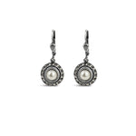 La Vie Parisienne-Round Halo Crystal Hooks | 12mm-Earrings-Silver Plated, White Pearl, Black Diamond Crystal-Blue Ruby Jewellery-Vancouver Canada