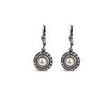 La Vie Parisienne-Round Halo Crystal Hooks | 12mm-Earrings-Silver Plated, White Pearl, Black Diamond Crystal-Blue Ruby Jewellery-Vancouver Canada