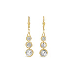 La Vie Parisienne-Three Round Crystal Hooks-Earrings-14k Gold Plated, White Crystal-Blue Ruby Jewellery-Vancouver Canada