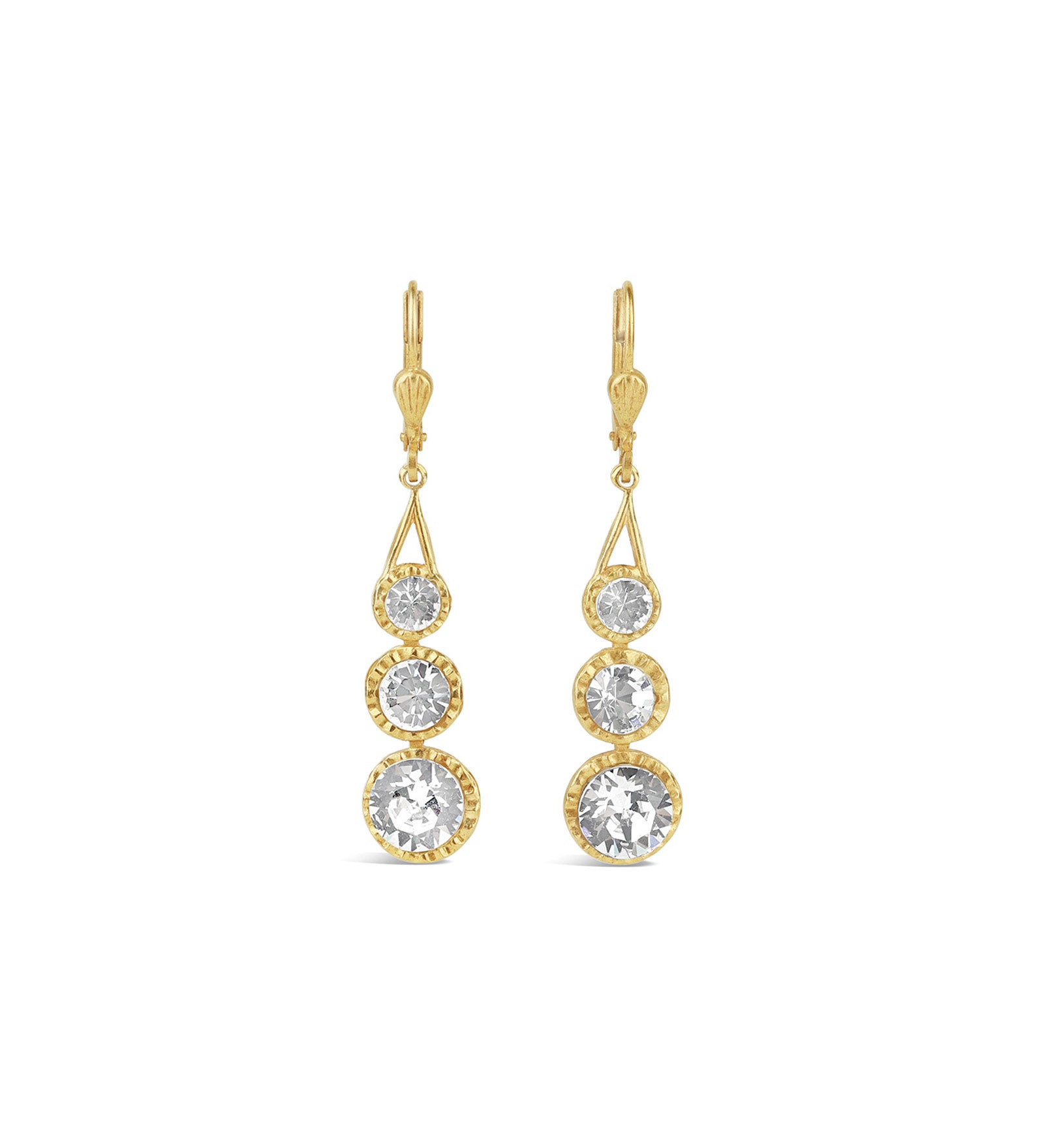 La Vie Parisienne-Three Round Crystal Hooks-Earrings-14k Gold Plated, White Crystal-Blue Ruby Jewellery-Vancouver Canada