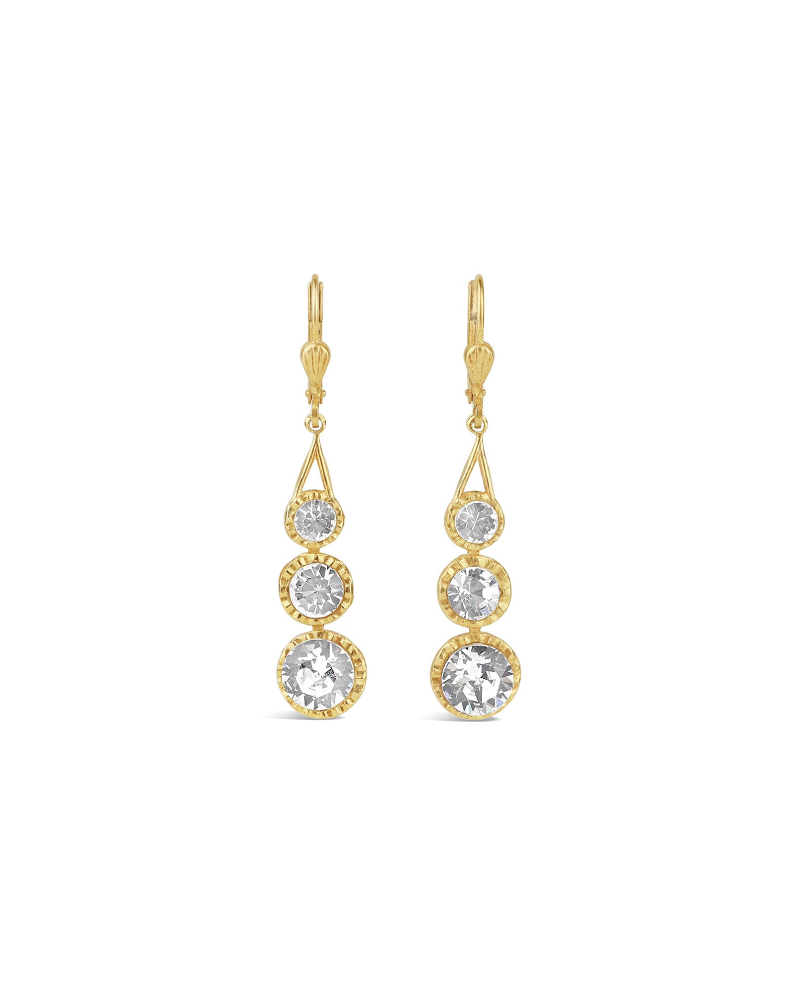 La Vie Parisienne-Three Round Crystal Hooks-Earrings-14k Gold Plated, White Crystal-Blue Ruby Jewellery-Vancouver Canada