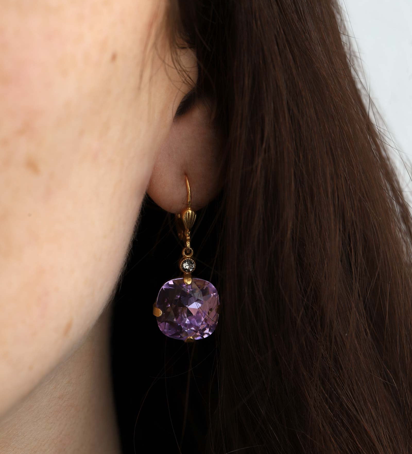 Round Crystal Hooks | 13mm 14k Gold Plated, Violet Crystal