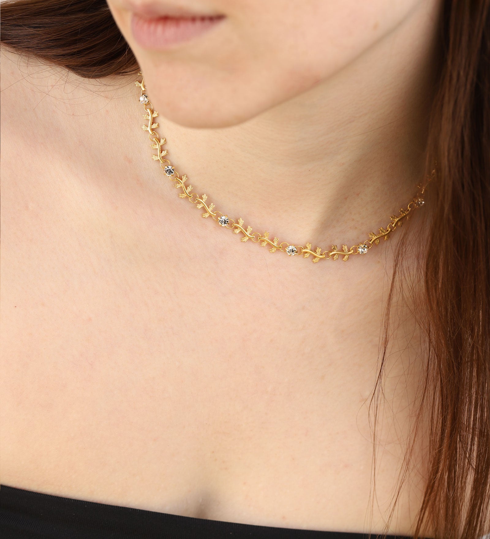 La Vie Parisienne-Vine Crystal Necklace-Necklaces-14k Gold Plated, White Crystal-Blue Ruby Jewellery-Vancouver Canada