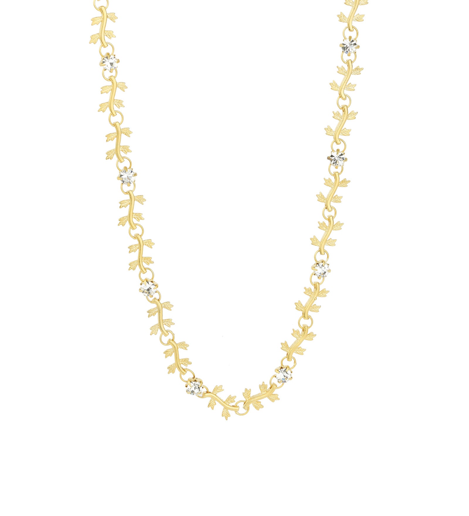 Vine Crystal Necklace 14k Gold Plated, White Crystal