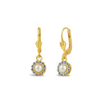 La Vie Parisienne-Round Halo Pavé Hooks | 7mm-Earrings-14k Gold Plated, White Pearl-Blue Ruby Jewellery-Vancouver Canada