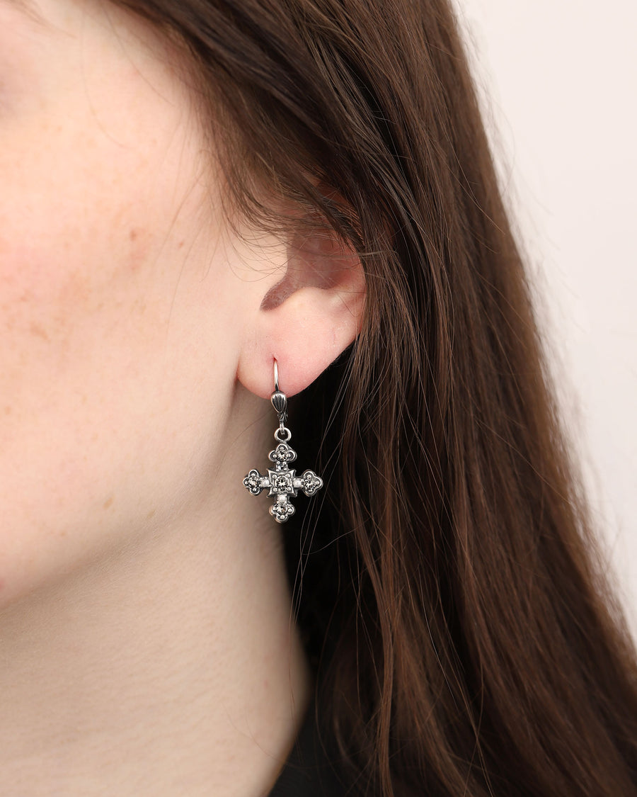 La Vie Parisienne-Crystal Cross Hooks-Earrings-Silver Plated-Blue Ruby Jewellery-Vancouver Canada