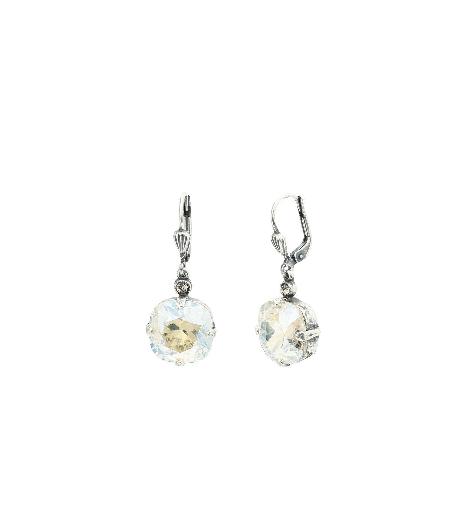 Round Crystal Hooks | 13mm Silver Plated, Moonlight Crystal