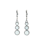 La Vie Parisienne-Three Round Crystal Hooks-Earrings-Silver Plated, White Opal Crystal-Blue Ruby Jewellery-Vancouver Canada