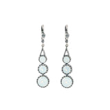 La Vie Parisienne-Three Round Crystal Hooks-Earrings-Silver Plated, White Opal Crystal-Blue Ruby Jewellery-Vancouver Canada