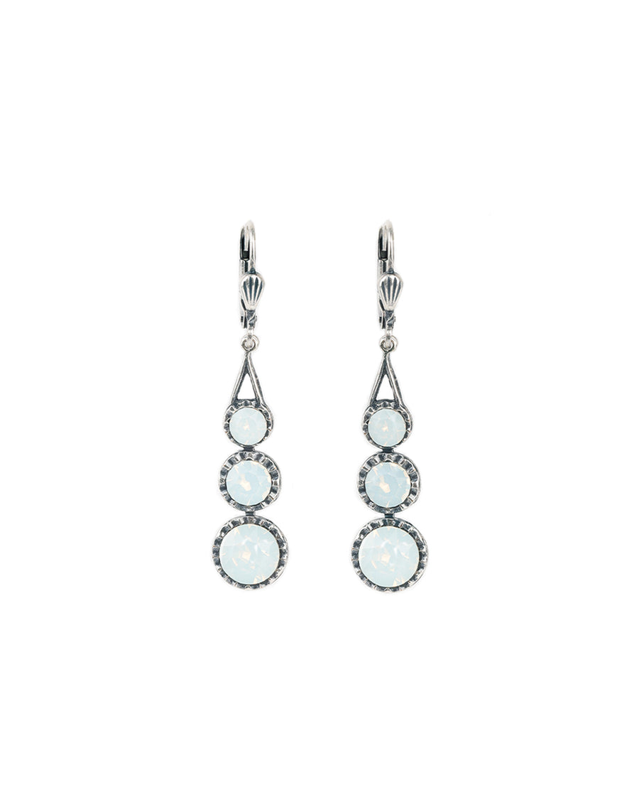 La Vie Parisienne-Three Round Crystal Hooks-Earrings-Silver Plated, White Opal Crystal-Blue Ruby Jewellery-Vancouver Canada