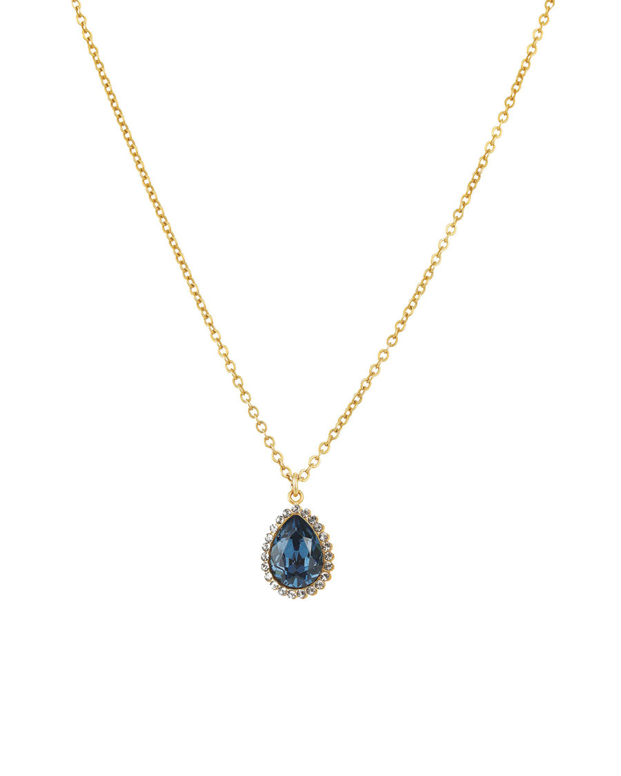 La Vie Parisienne-Teardrop Halo Necklace | 20mm-Necklaces-14k Gold Plated, Midnight Crystal-Blue Ruby Jewellery-Vancouver Canada