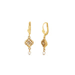 La Vie Parisienne-Filigree Pearl Drop Hooks-Earrings-14k Gold Plated, White Crystal, White Pearl-Blue Ruby Jewellery-Vancouver Canada