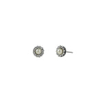 Round Halo Pavé Studs | 7mm Silver Plated, Crystal