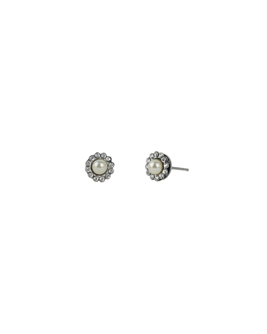 Round Halo Pavé Studs | 7mm Silver Plated, Crystal