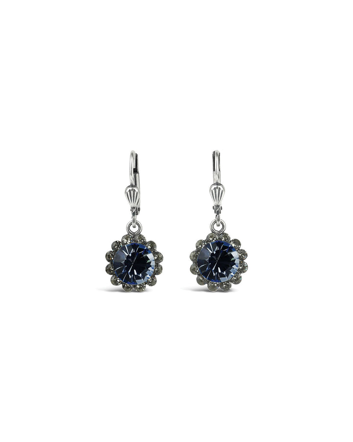 La Vie Parisienne-Round Halo Pavé Hooks | 12mm-Earrings-Silver Plated, Midnight Crystal-Blue Ruby Jewellery-Vancouver Canada