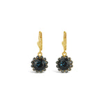 La Vie Parisienne-Round Halo Pavé Hooks | 12mm-Earrings-14k Gold Plated, Midnight Crystal-Blue Ruby Jewellery-Vancouver Canada