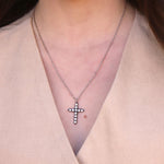 La Vie Parisienne-Cross Necklace-Necklaces-Silver Plated, White Crystal-Blue Ruby Jewellery-Vancouver Canada